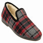 Charentaises McRamoisi tartan rouge fourrées pure laine semelle gomme
